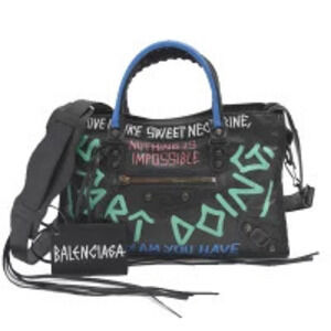 Balenciaga City Graffiti Shoulder Bag Black
